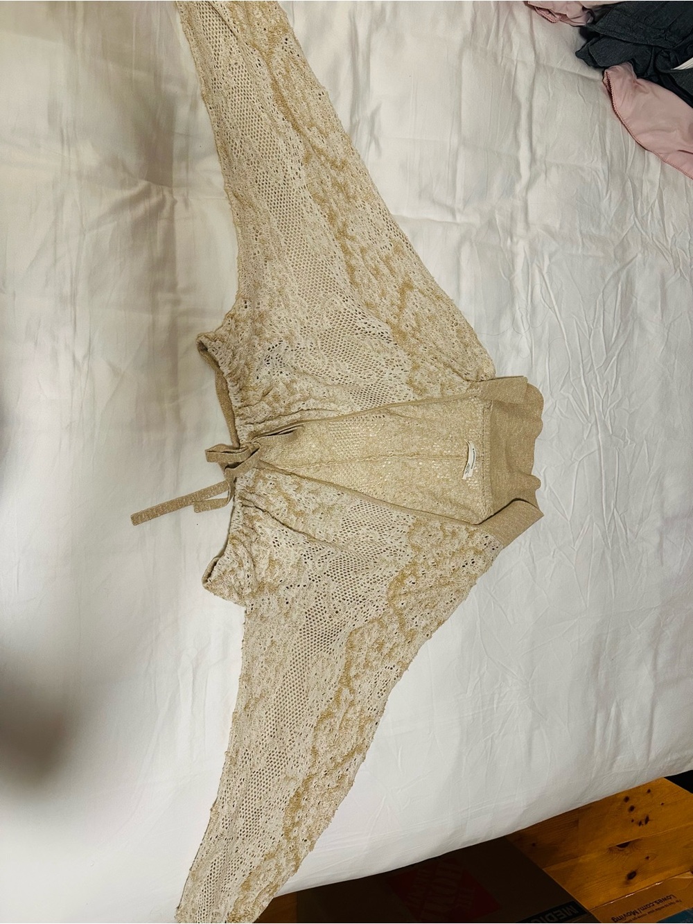 Anthropologie Cream Open Knit Tie-Front Cardigan XS/S